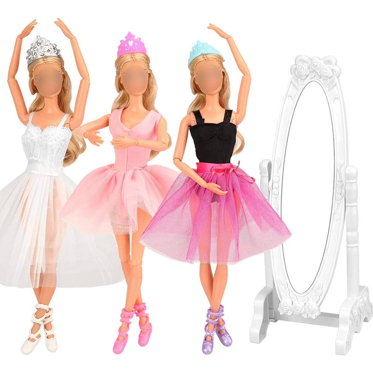 BARWA Ballerina Doll Clothes Ballet Clothes Dance Dress Costume Mirrored Tutu Skirt 3 Piece Set 3 Shoes Crown Accessories for 11.5 Inch Girl Doll