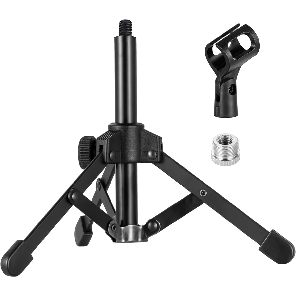 BILIONE Microphone Stand Desk Tripod Desktop Microphone Stand with Mic Clip 5/8" to 3/8" Metal Screw Adapter for Blue Yeti Snowball & Other Microphones