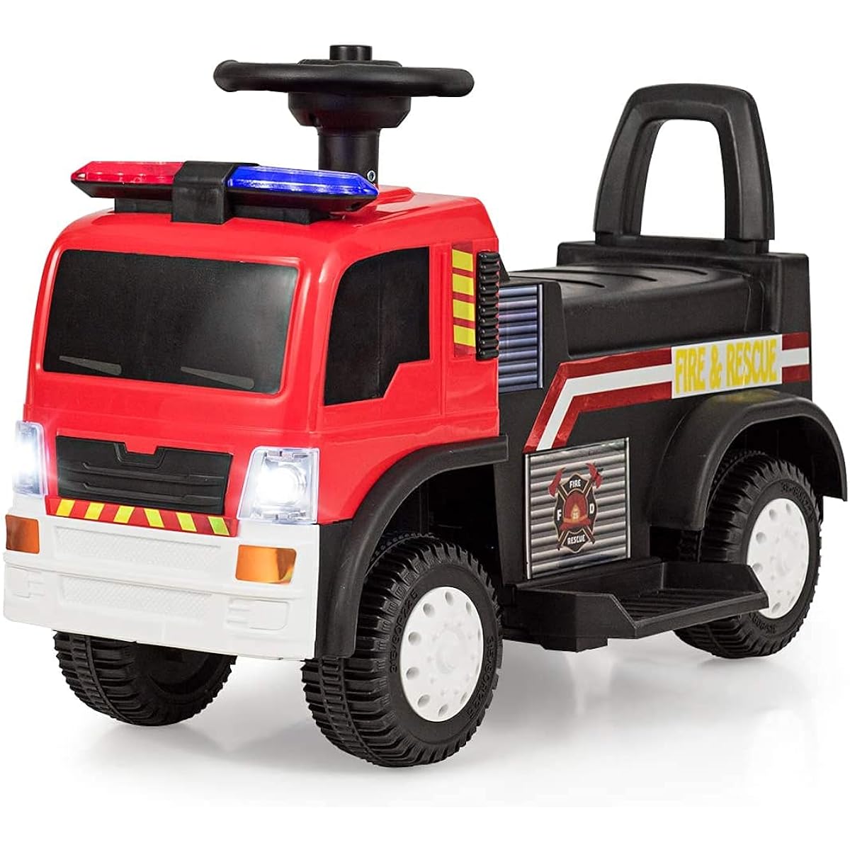 GLACER Kids Ride-On Fire Engine Car Battery Powered 6V Electric Vehicle Horn Siren Music Headlight Children's Electric Firefighter Boys Girls