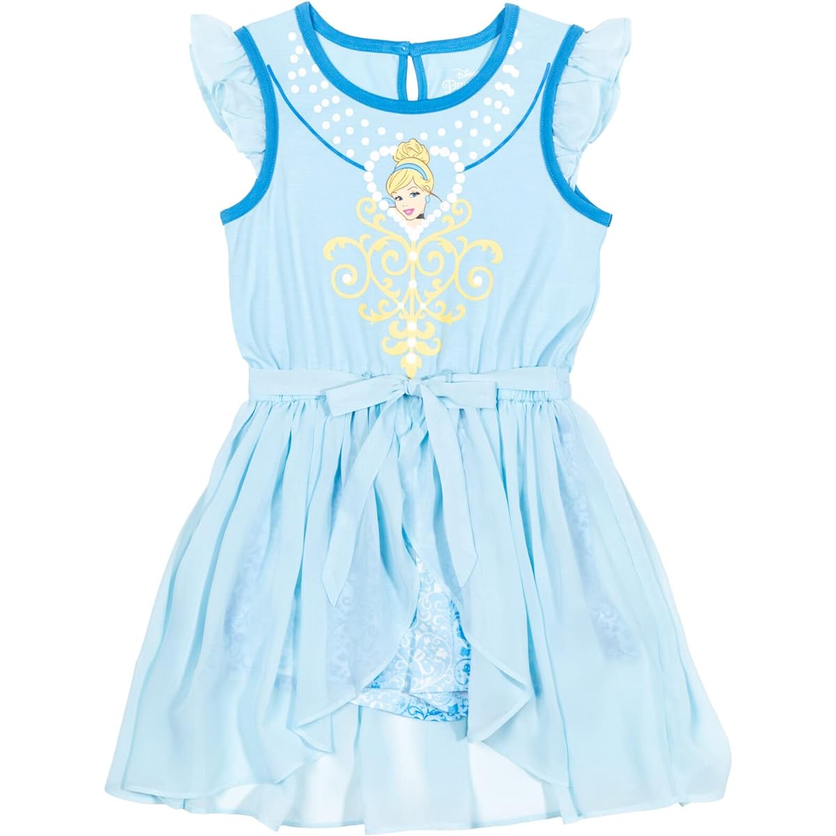 Disney Princess Cinderella Little Girls Tie Knot Sleeveless Costume Romper Blue 6-6X