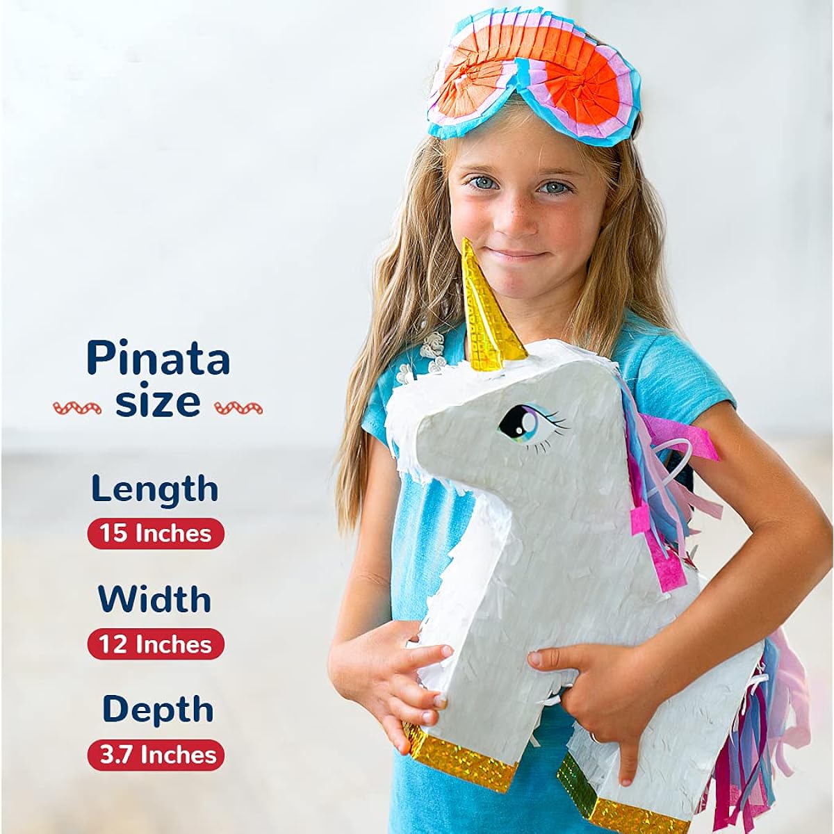 Unicorn Pinata Set with Blindfold and Bat - Handmade Extra Small Pinata for Birthday Parties, Kids Carnivals and Related Events - Small Pinata Holds up to 2 Pounds of Candy - Patent Pending (15 x 12 x 3.7 Inches)