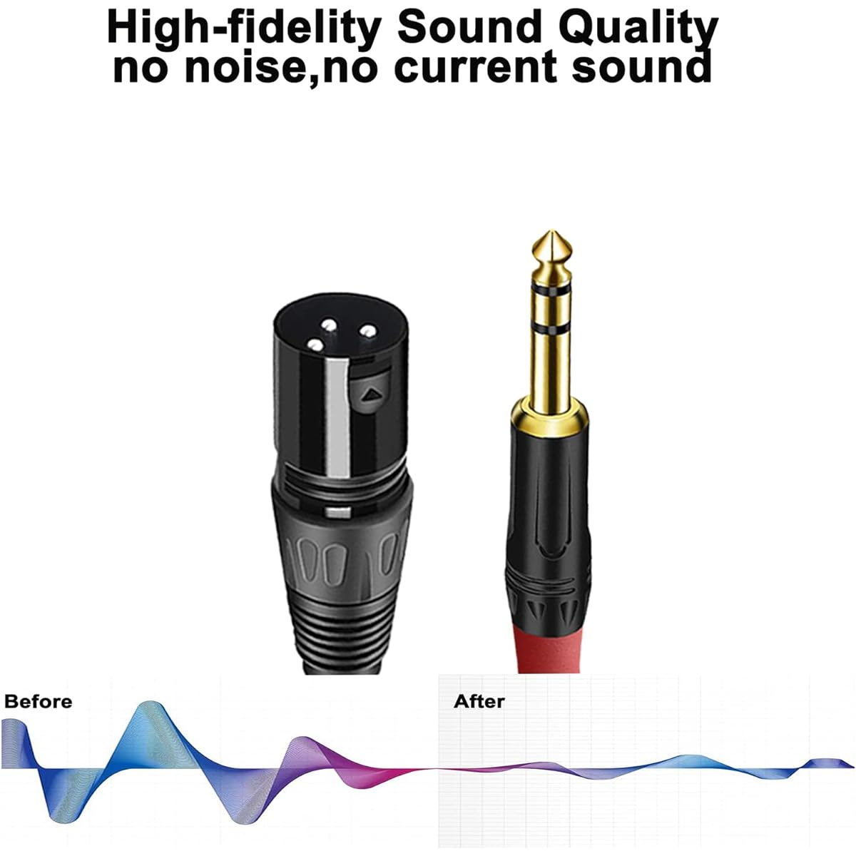 XLR to 1/4 TRS Stereo Adapter, XLR Male to 1/4" (6.35mm) Stereo Balanced Microphone Stereo Audio Converter Adapter Cable (2 Pack/6")