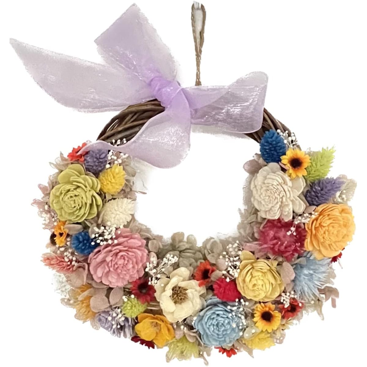 Lulu's Crescent Flower Wreath Pastel Preserved Flowers Dried Flowers Natural Wreath Size: Width 22cm x Height 20cm x Depth 7cm Pastel Lulu's-1400