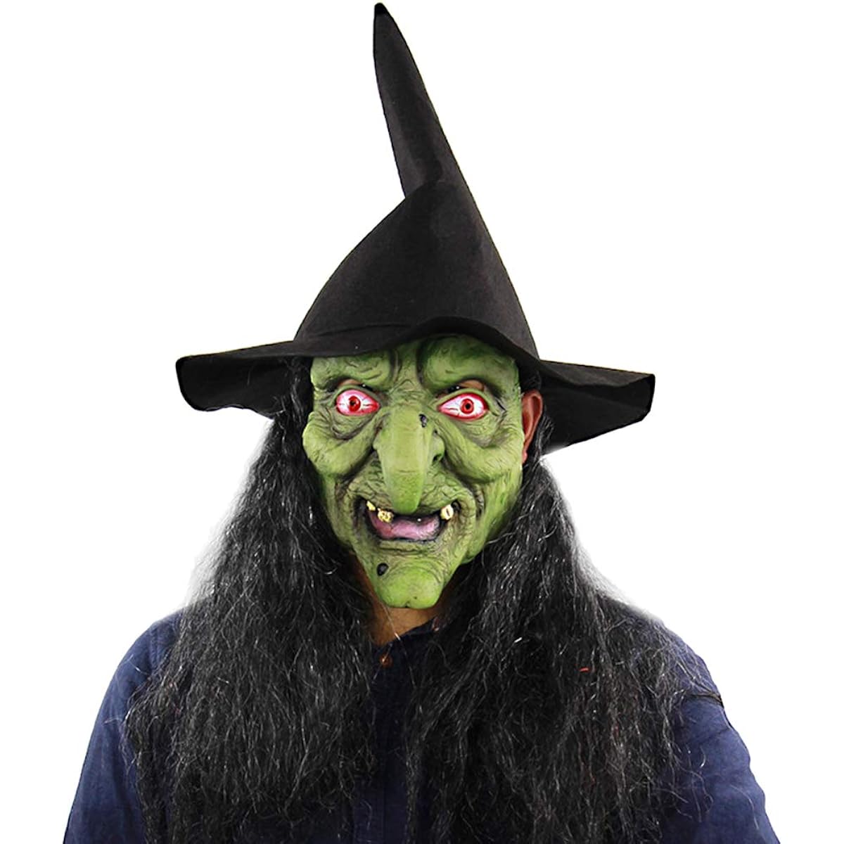 Scary Green Old Hug Witch Mask with Hat Halloween Tricky Cosplay Headgear