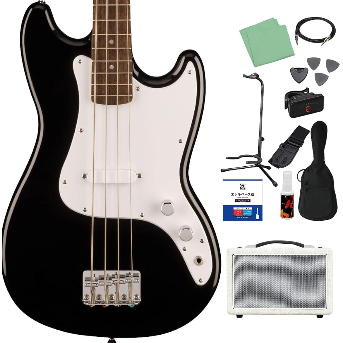 Squier by Fender SONIC BRONCO BASS Black 12-piece bass beginner set [Shimamura Music's best-selling bass amp included] Short scale Laurel fingerboard Squier/Squier