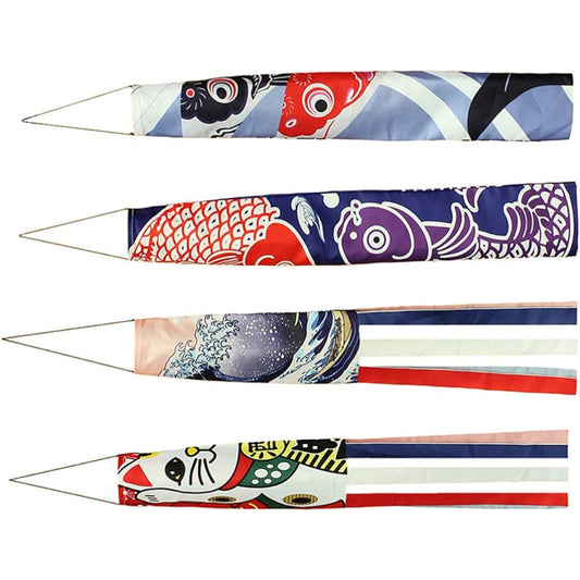 Amosfun Outdoor Hanging Decorations 4 Pieces Japanese Koi Windsock Fish Flag Kite Koinobori Hanging Decorations for Japanese Sushi Bar Izakaya Room Windsocks Outdoor