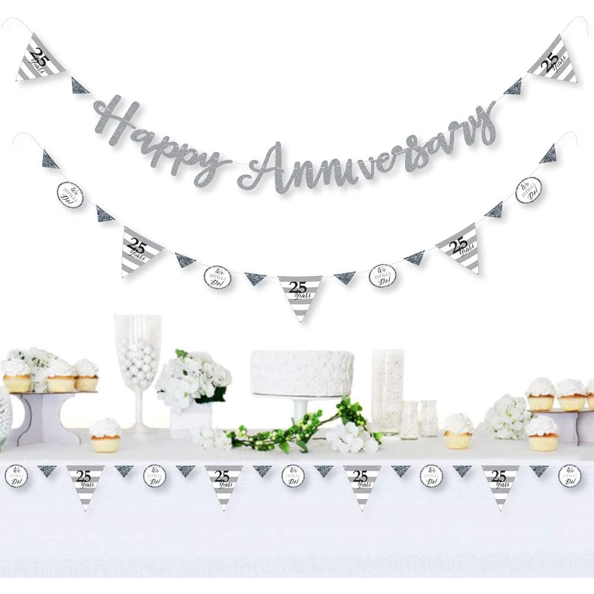 Big Dot of Happiness We Still Do - 25th Wedding Anniversary - Anniversary Party Letter Banner Decorations - 36 Banner Cutouts and Happy Anniversary Banner Letters