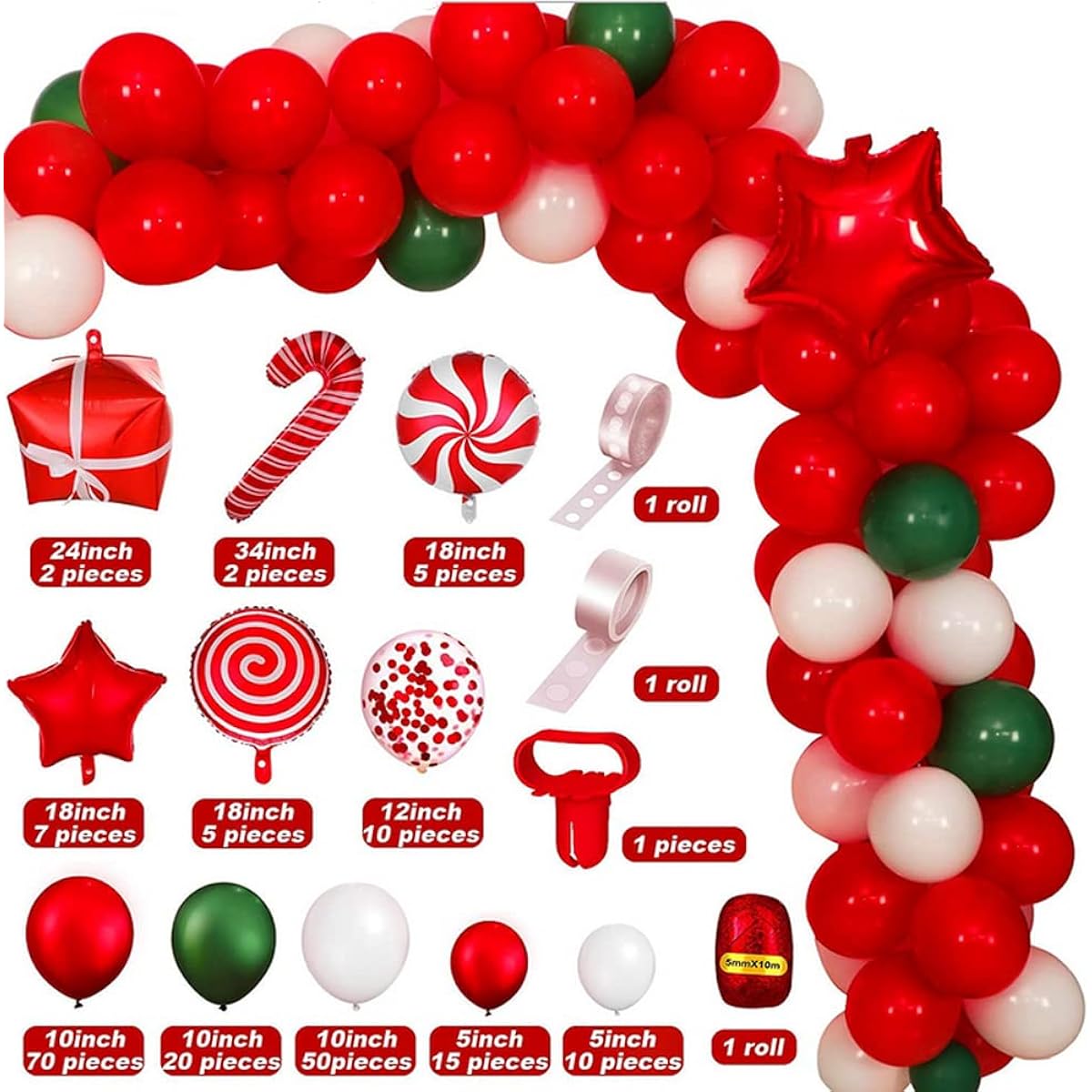 Christmas Balloon Garland Arch Kit 172pcs Christmas Red White Candy Balloons Gift Box Balloons Red Star Balloons Christmas Party Decorations