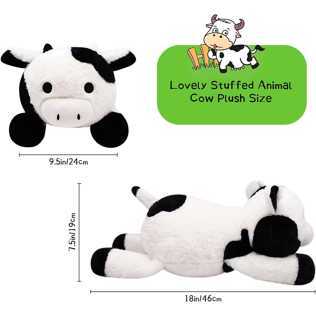KOPHINYE Weighted Cow Plush Toy, 17 Inch Weighted Stuffed Animal Cow Plush Toy Cow Stuffed Animal Cow Plush Toy for Kids Cow Plush Toy for Kids Cow Pillow for Kids Women Birthday Christmas