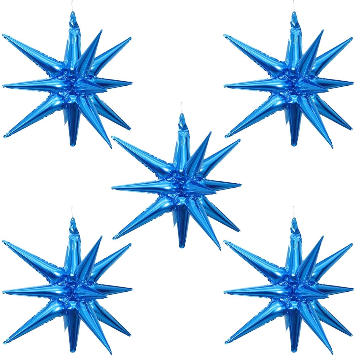Blue Mylar Bonded Starburst Balloons, Exploding Star Foil Balloons, 14 Point Cone Balloons Party Decoration Supplies, Halloween, Birthday, Wedding Anniversary, 4th of July Celebration Backdrop(5pcs)