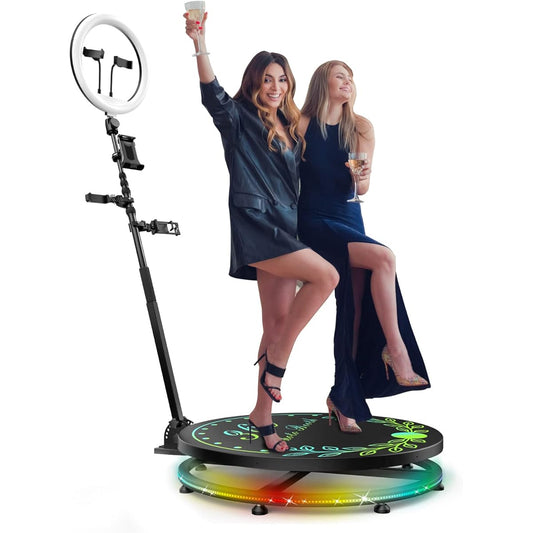 360 Photo Booth Machine Auto Slow Motion Rotating 360 Spin Selfie Platform with LED Ring Light for Party Wedding (26.8inch)
