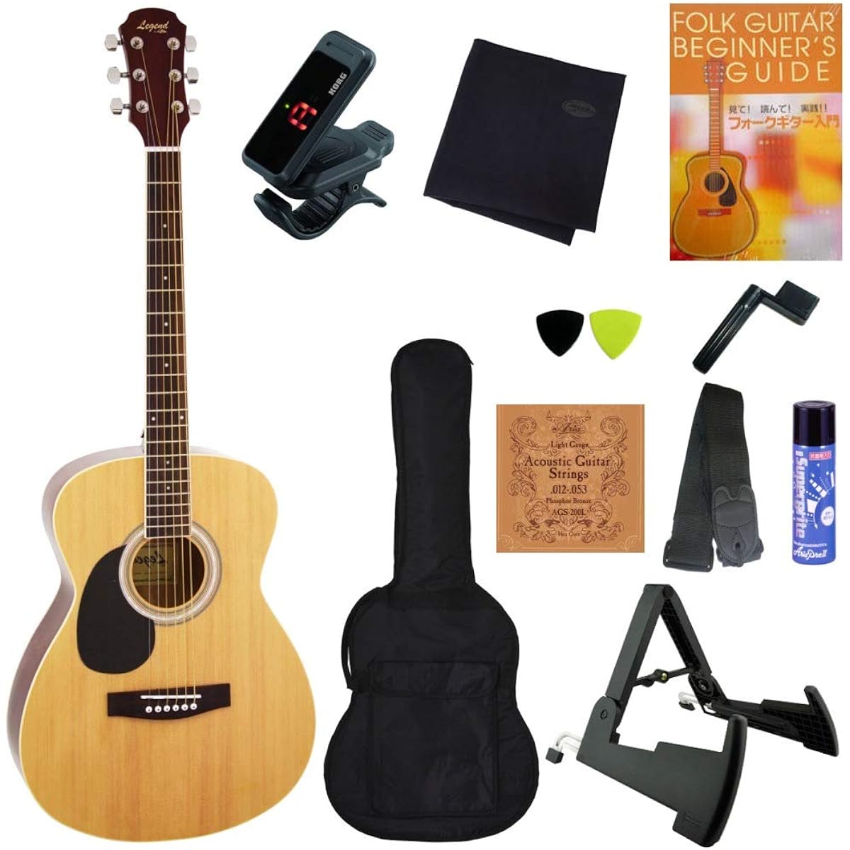[Perfect 11-piece set] Legend FG-15 LH Left-handed Legend by Aria ProII Folk guitar beginner's set/N