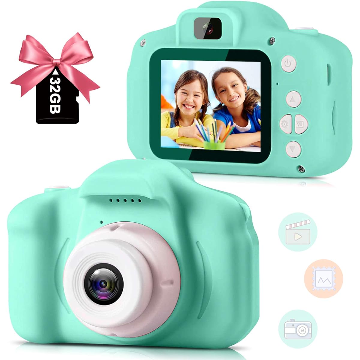 Kids Camera for Girls Boys Kids Selfie Camera Toy 13MP 1080P HD Digital Video Camera for Toddlers Christmas Birthday Gifts for 3-10 Year Old Kids with 32G SD Card [2024 Upgrade] Green