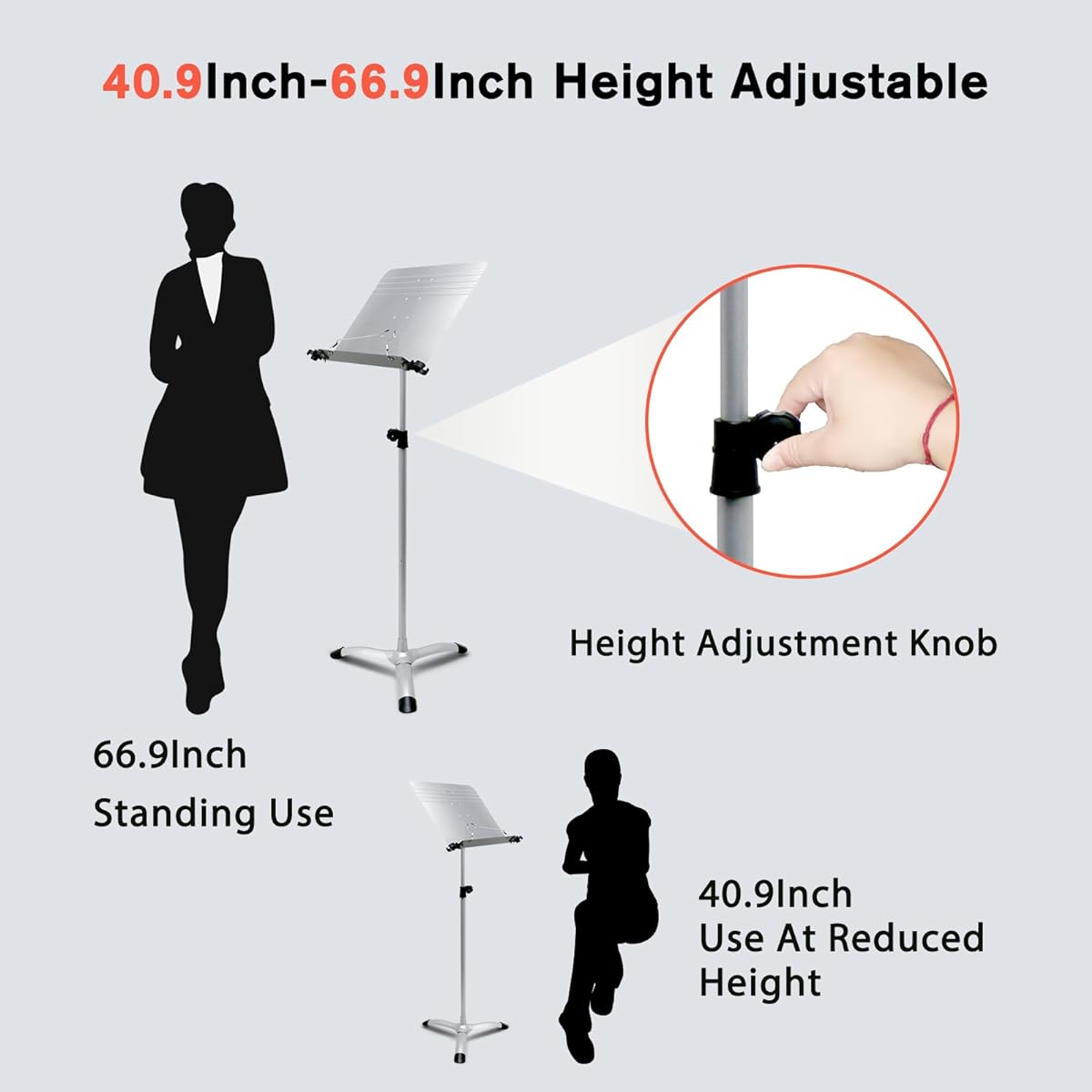 RANMING Music Stand Dual Use Foldable Music Score Stand Desktop Book Stand Professional Portable Music Score Stand with Microphone Stand Violin Orchestra Professional Conductor Stand (Gray)