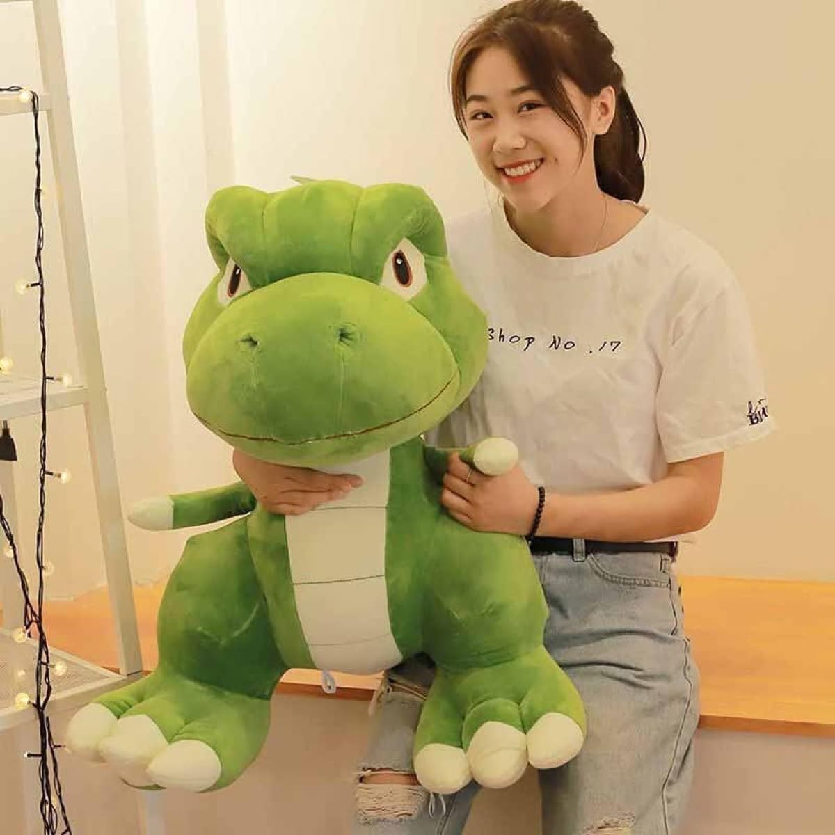 M. ASSOLATO Triceratops stuffed animal, dinosaur doll, animal, dinosaur era, large toy, bear sewn 60cm, fluffy, cute, huggable pillow, interior, cushion, creative, popular, green, pillow, ornament, store decoration, birthday, present, sofa decoration