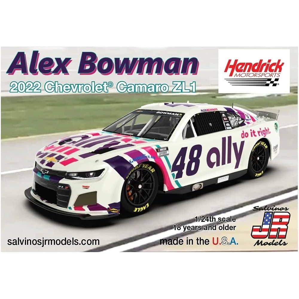 Salvinos J.R Model 1/24 NASCAR 2022 Camaro ZL1 Hendrix Motorsports "Alex Bowman" Plastic Model SJMHMC2022ABP Molding Color