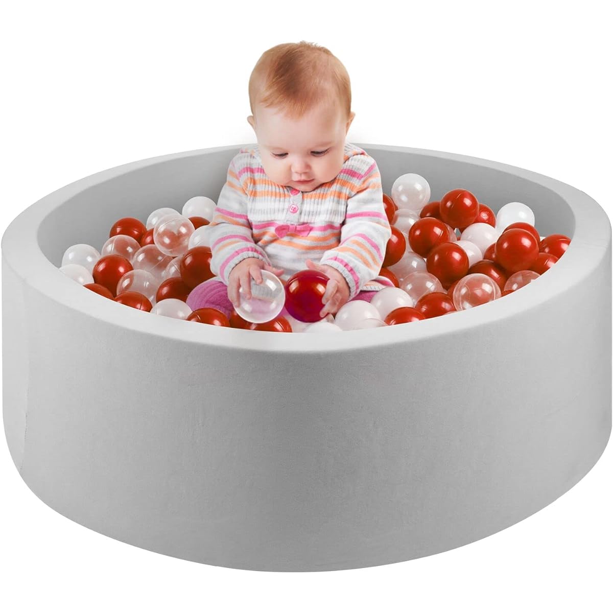 CROWNZONEE Foam Ball Pit for Kids Babies Toddlers Round Soft Ball Pit Kids Ball Pool Kids Memory Ball Pit Great Gift for Kids (Balls Not Included) 35" x 12" (Grey Ball Pit)