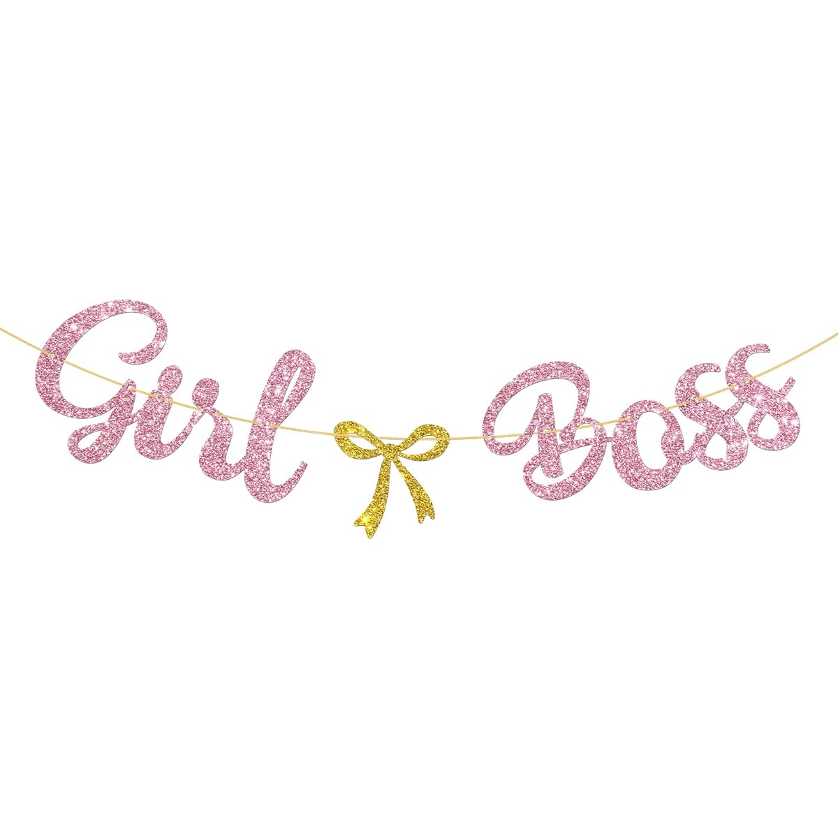 WeBenison Girl Boss Banner for Girls Birthday/Baby Shower/Boss Lady Birthday Banner/Gender Reveal Party Decorations Supplies - Pink Glitter