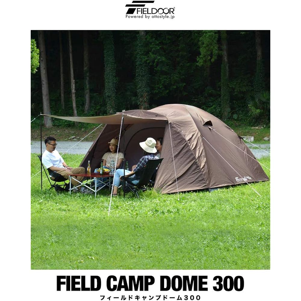 FIELDOOR Field Camp Dome 300 with fly sheet, pegs + rope + pole + carry bag, for 4 to 6 people, UV protection, water resistant, silver coating, canopy, easy