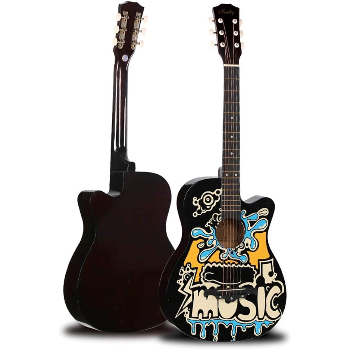Beginner's Practice Guitar Guitar Folk Character Graffiti Beginner's Practice Guitar Elementary School Student Adult Beginner's Guitar (Color: Khaki, Size: 38 inches)
