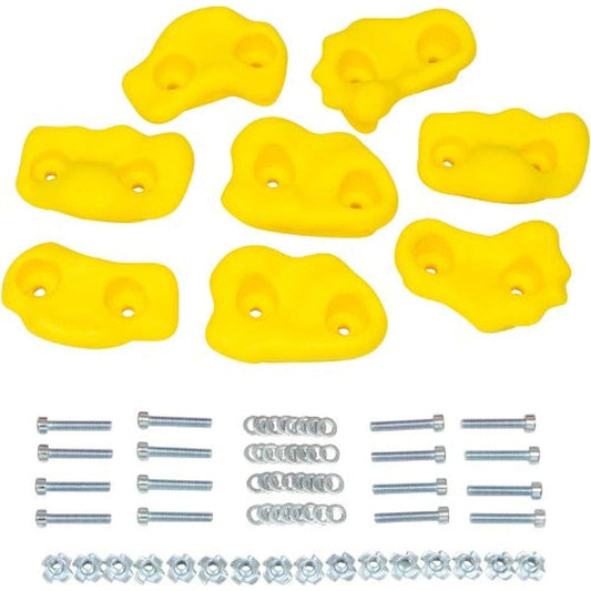 (Yellow) - Small Textured Rock Holds Set of 8 with Mounting Hardware and SSS Logo Sticker