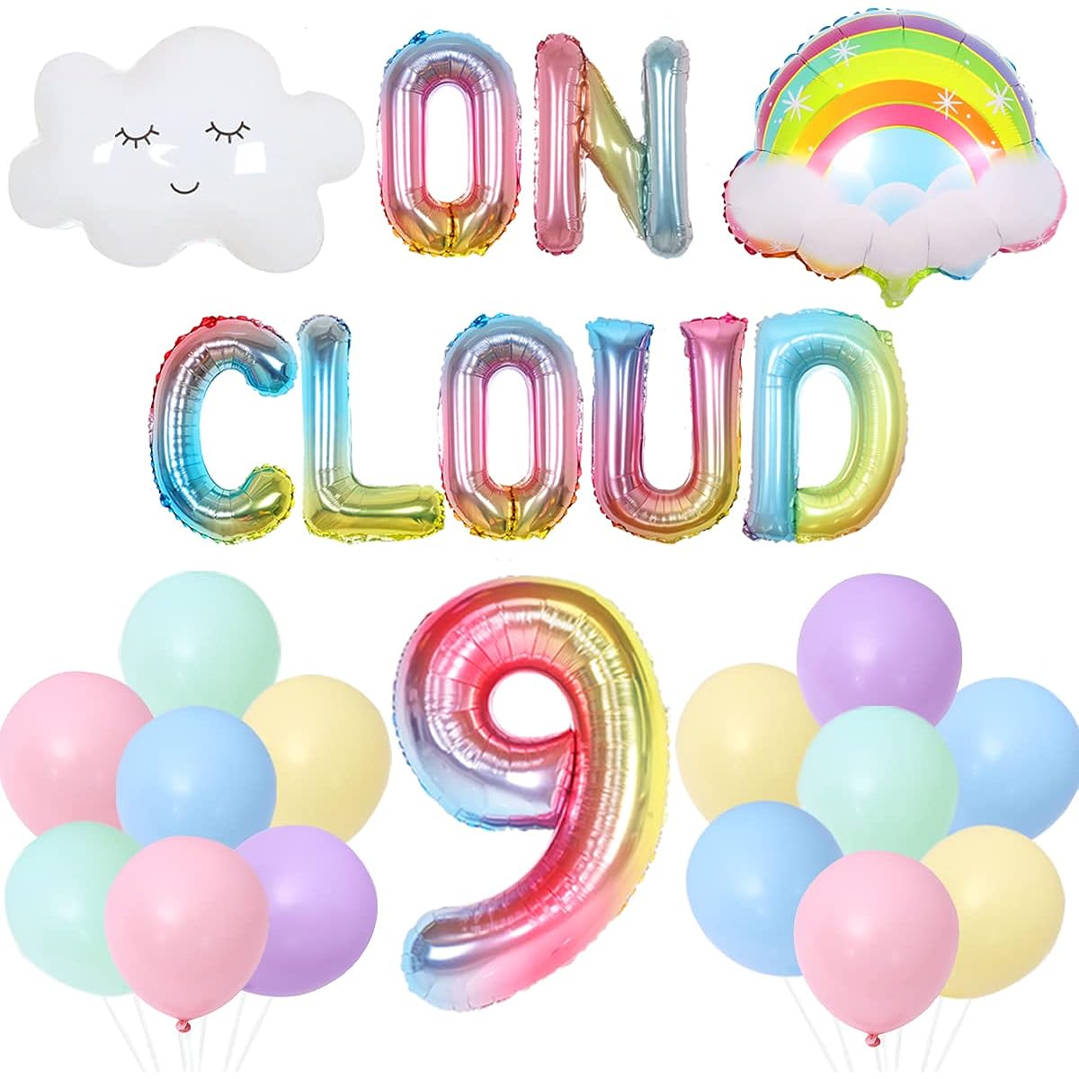 On Cloud 9 Birthday Decorations for Girls, Gradient On Cloud 9 Balloons Pastel Rainbow Cloud Balloons Cloud Rainbow 9th Birthday Party Supplies