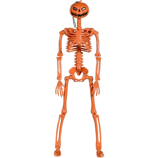 XONOR Halloween Poseable Skeleton, Halloween Pumpkin Head Full Body Skeleton with Movable Joints for Haunted House Props Decoration 1pc