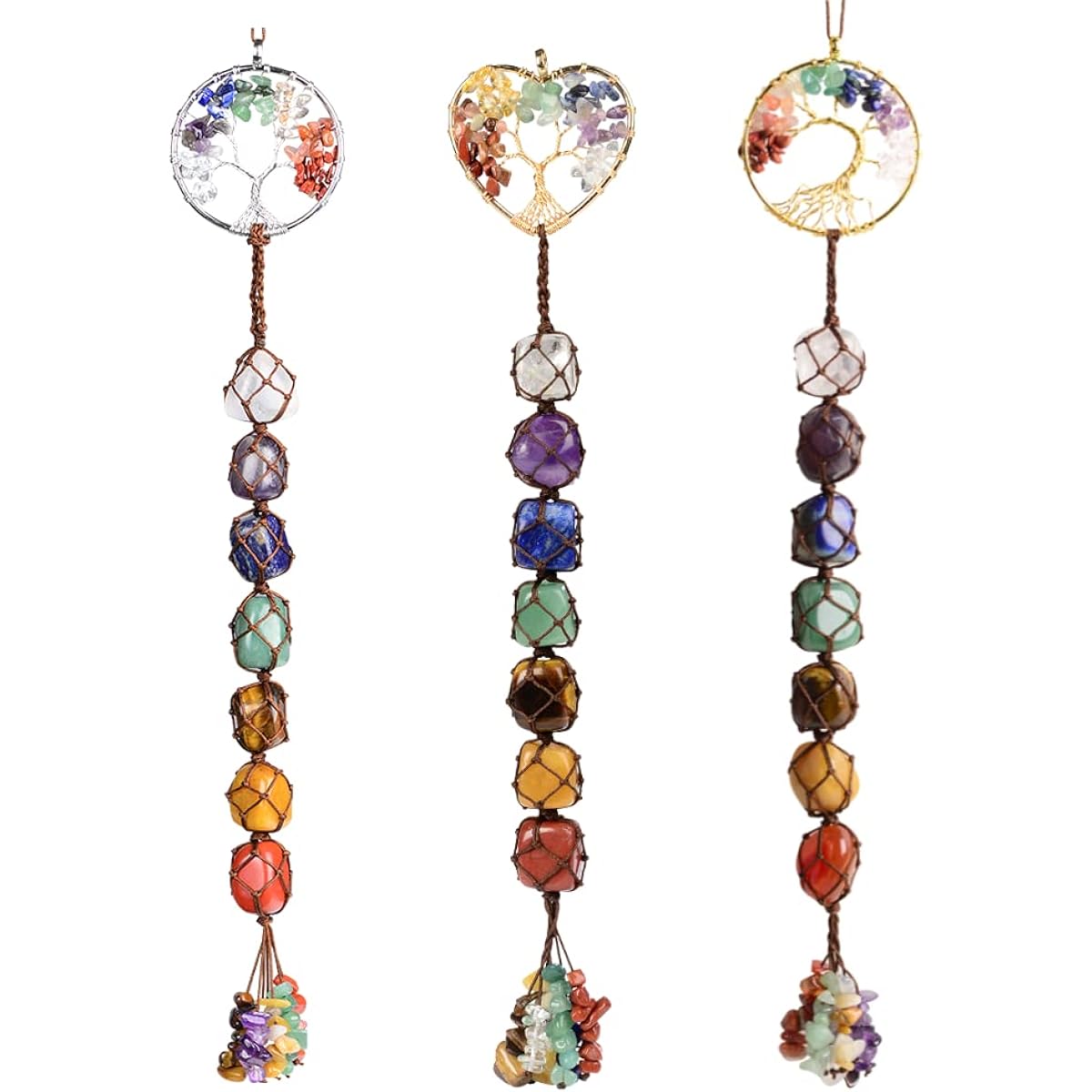 Tree of Life 7 Chakra Healing Crystals Feng Shui Hanging Ornaments Meditation Hanging Car Ornaments Window Ornaments Home Decor Christmas Tree Decorations (Z- Style 5)