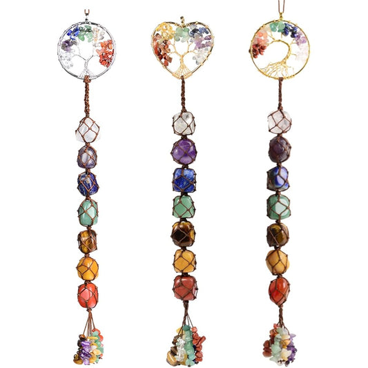 Tree of Life 7 Chakra Healing Crystals Feng Shui Hanging Ornaments Meditation Hanging Car Ornaments Window Ornaments Home Decor Christmas Tree Decorations (Z- Style 5)
