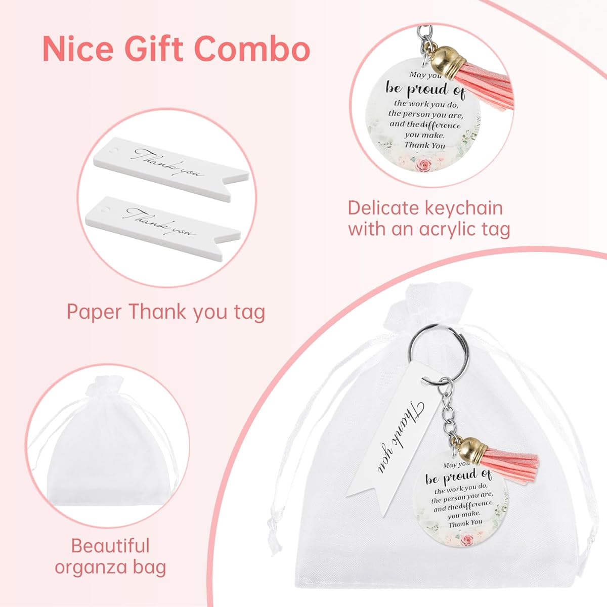 48 Sets Thank You Gifts Bulk Thank You Acrylic Keychains Funny Thank You Cards Employee Appreciation Gifts Inspirational Greeting Notes Tassel Keychains for Coworkers Teachers Students, Clear, One Size