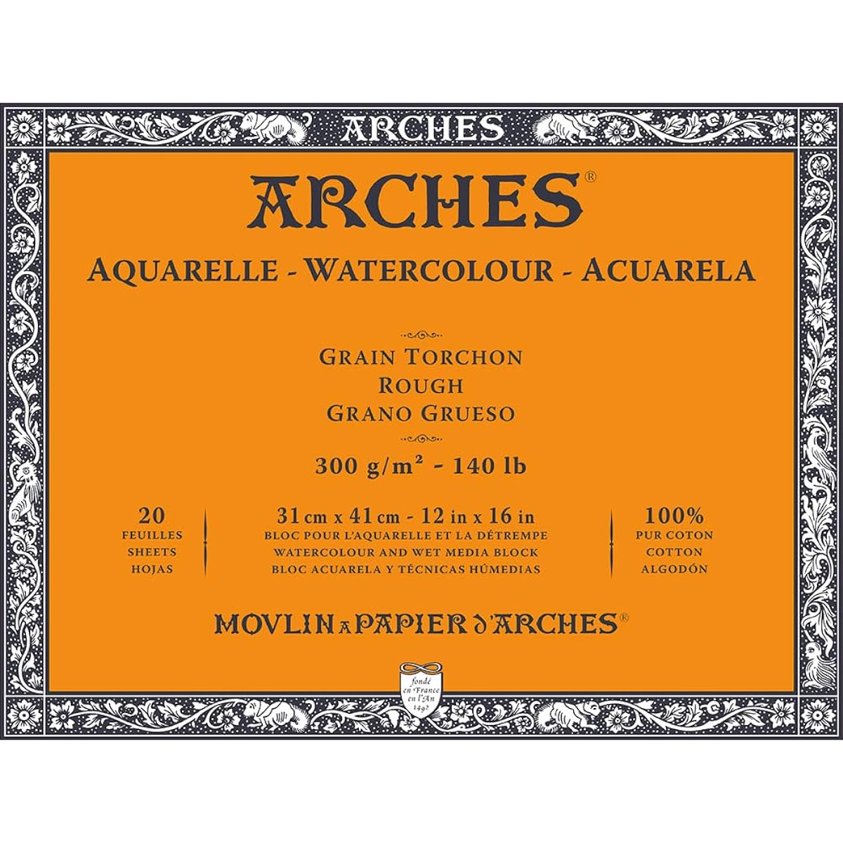 Arches Watercolor Paper Block 300g Coarse 31X41cm 20 Sheets (1795087)