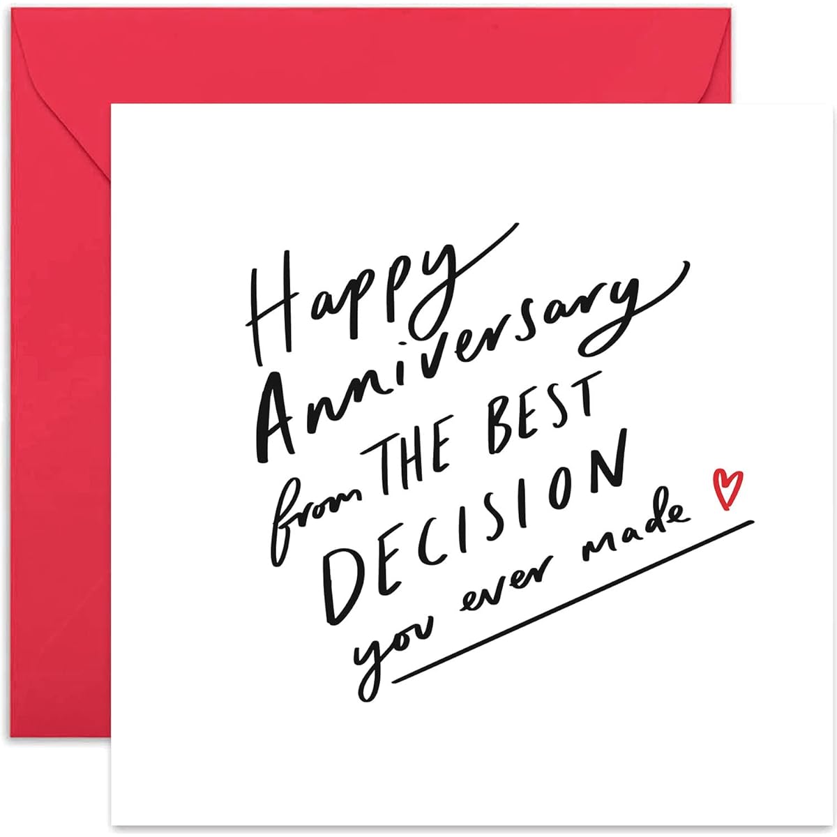 Old English Co. Best Decision Happy Anniversary Card - Funny Joke Gift for Husband, Wife, Boyfriend, Girlfriend | Humorous Romantic Love Card | Blank Inside & Envelope Included