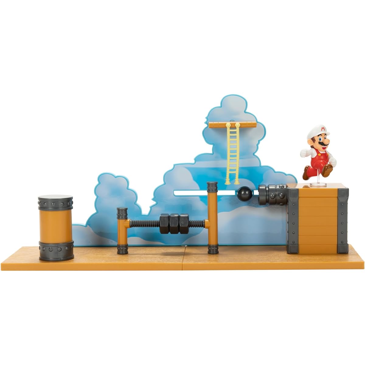 Super Mario Deluxe 2.5in Bowser's Air Ship Playset with Fire Mario Action Figure, rope ladder and screw-bolt obstacles
