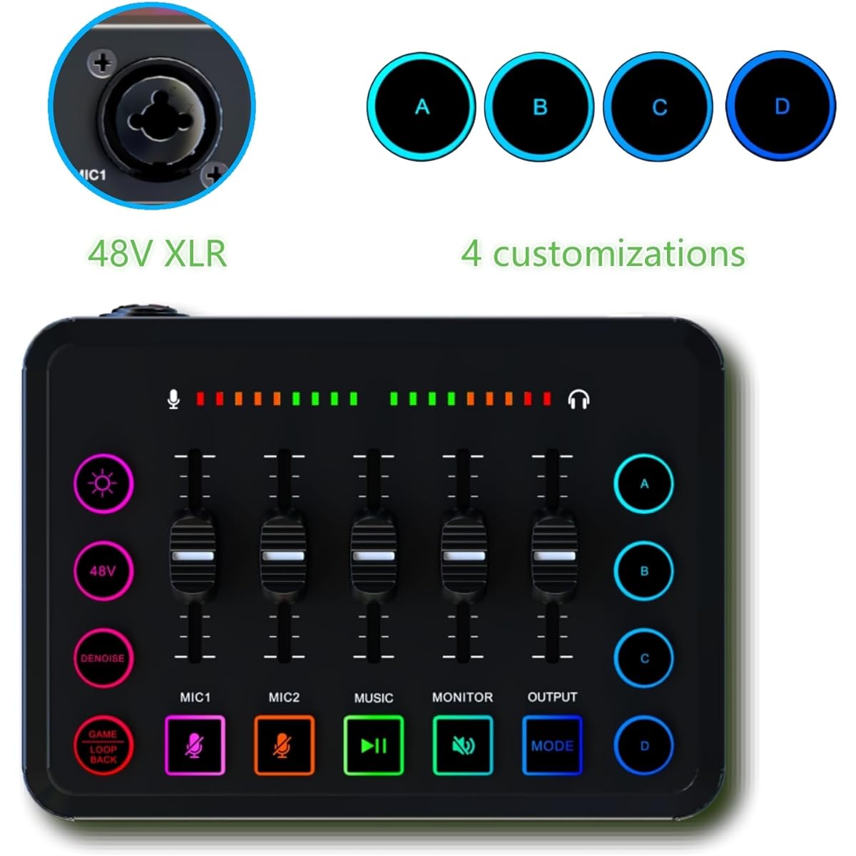 sktome Streaming Audio Mixer Audio Interface XLR Podcast Microphone 48V Phantom Power Podcast Equipment Bundle with 4 Custom for Live Streaming/Podcast Recording/Video/Games