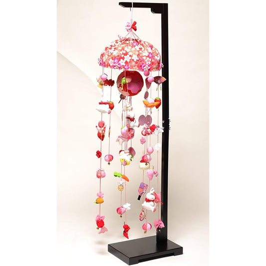 Hanging Dolls Temari and Sakura Rabbit (Large): With stand