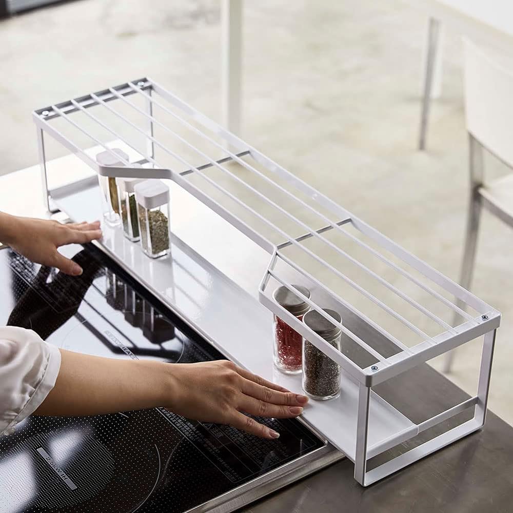 Yamazaki Stove Back Rack with Exhaust Outlet Cover for 60cm Stove White Approx. W70XD18XH15cm Tower Sliding Type Exhaust Cover with Shelf 5268
