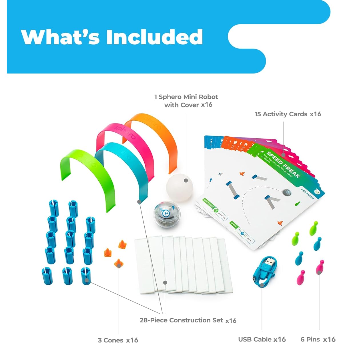 Sphero Mini 16 Pack - 16 App Enabled Programmable Robotic Balls - Coding & STEAM Learning Kit for the Classroom - Programming for Beginners - Introduction to Computer Science and Coding - Ages 8+