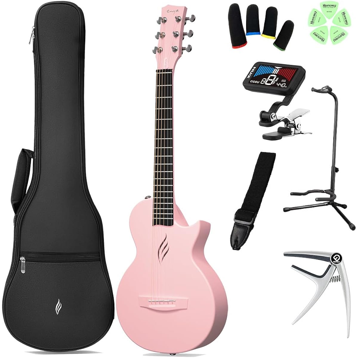 ENYA NOVA GO Mini - Play from age 4! Kids guitar beginner set - Acoustic guitar for kids - Pink - Mini guitar - Carbon fiber - Lightweight - Thin body - Case included - [Official Japanese product] - Enya