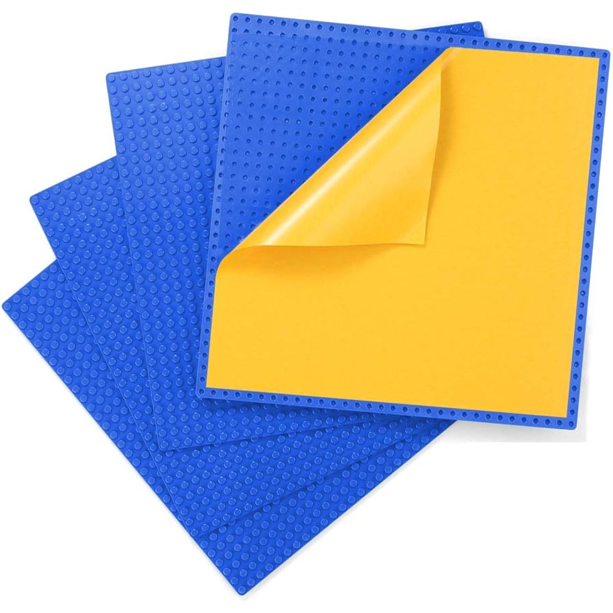 Peel and Stick Base Plates - Self-Adhesive Building Brick Plates - Works with All Major Brands - 4 Pack - 10" x 10" (Blue)