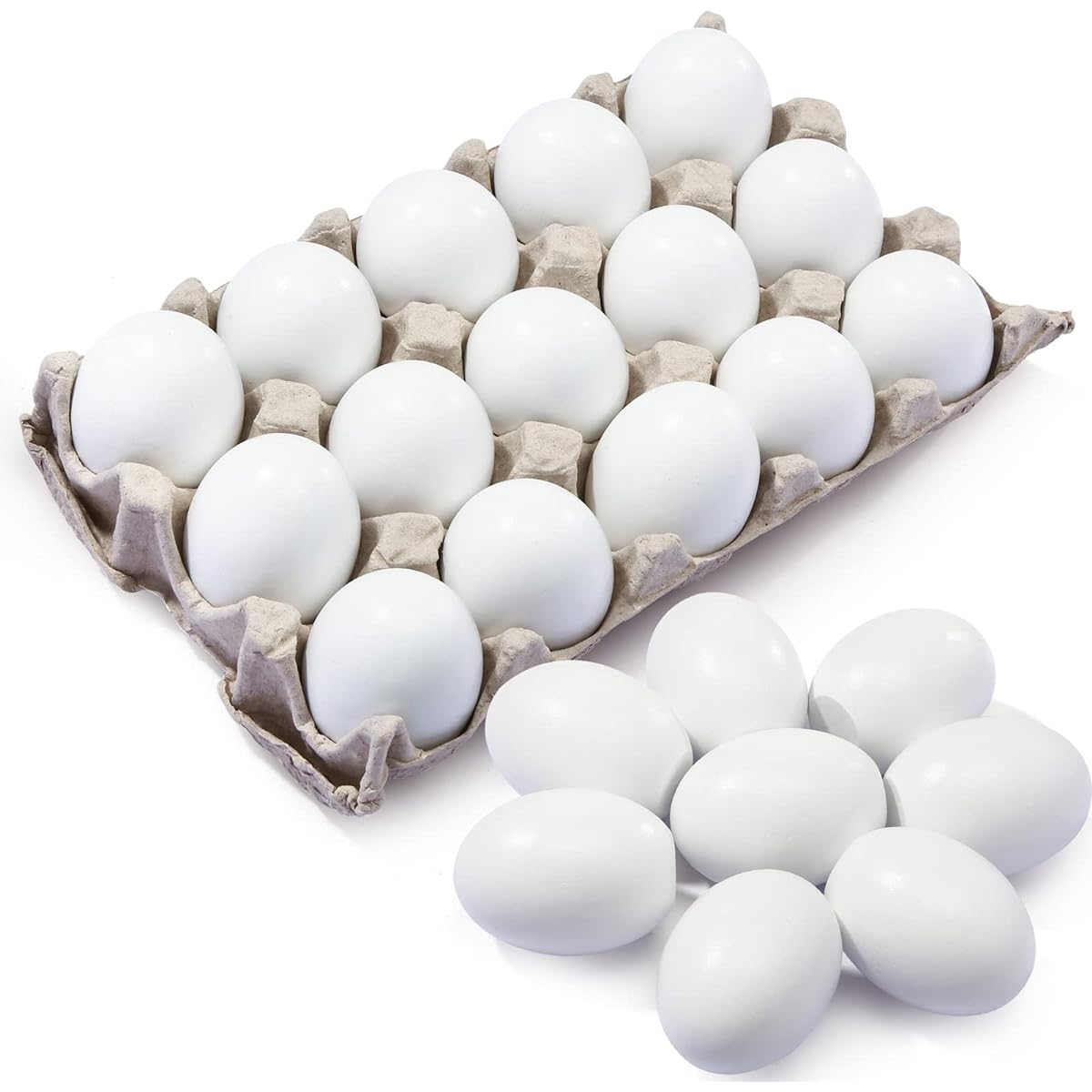 Sally Fashion 15pcs White Wooden Easter Eggs Flat Bottom Fake Eggs for Crafts and Easter Egg Ornaments Kids DIY Games, Medium