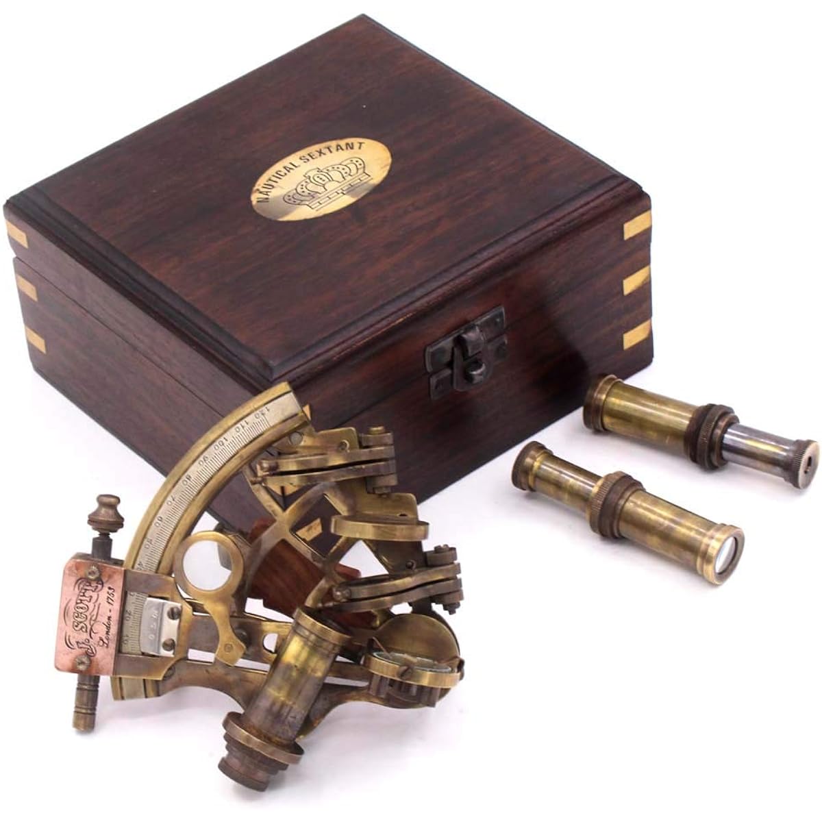 RII Pocket Sextant Nautical Navy Sailor Brass Celestial Navigation with Moveable Telescope to Determine Latitude and Longitude Galaxy Gift Sextant Ceremony Graduation Wedding with Wooden Box