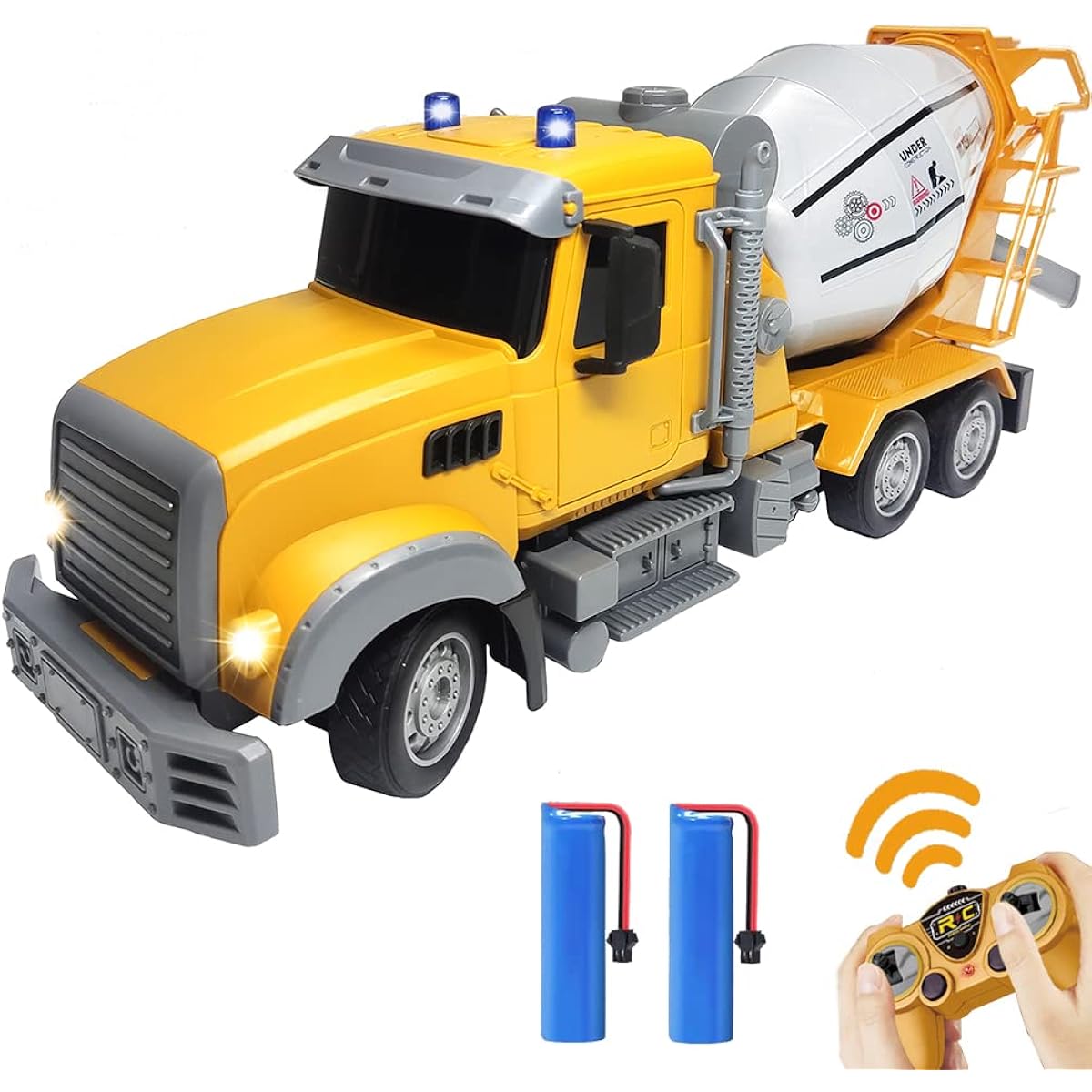 KNACKTOYZ RC Cement Mixer Toy Truck for Boys 6 Channel Remote Control Building Toy with 2 Rechargeable Batteries 1:24 Auto Demo 360 Degree Mixing Truck with Lights for Kids