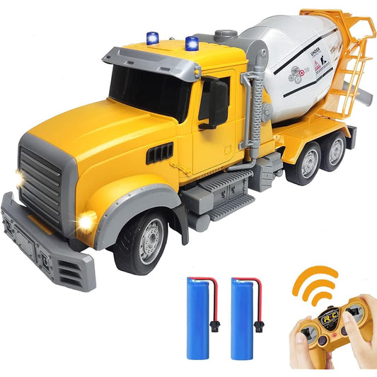 KNACKTOYZ RC Cement Mixer Toy Truck for Boys 6 Channel Remote Control Building Toy with 2 Rechargeable Batteries 1:24 Auto Demo 360 Degree Mixing Truck with Lights for Kids