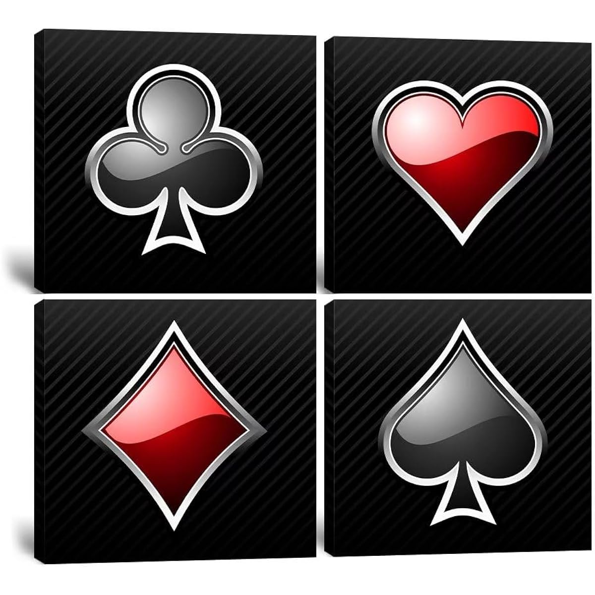 Heatsprits Poker Painting Playing Cards Wall Art for Casino Game Room, Black Stripes and Red Wall Decor, Diamond Spades Clubs Heart Pattern Picture for Club Office Bar Playroom Home (16"W x 16"H x 4")