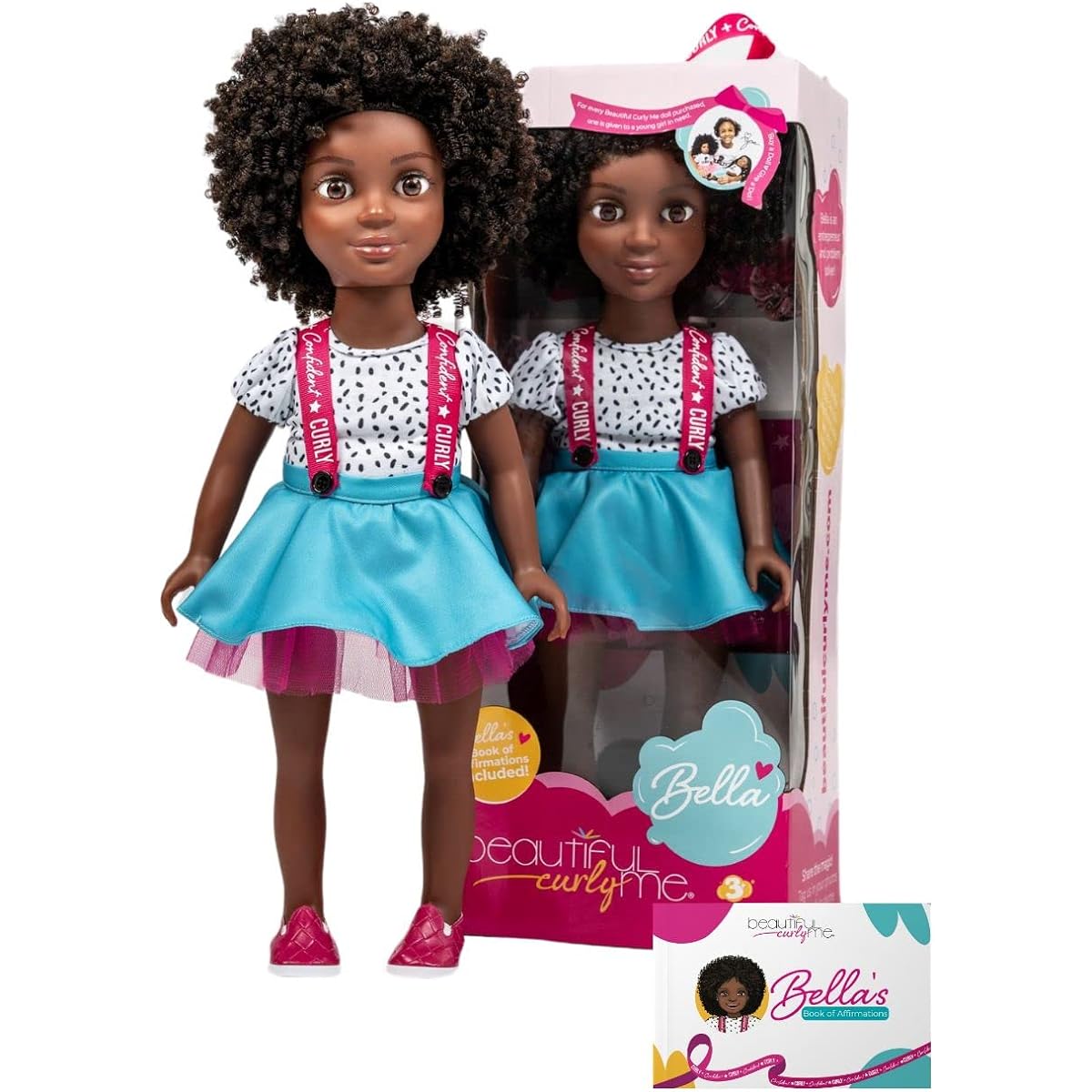 Beautiful Curly Me Bella 18" Natural Curly Hair Black Doll Medium Brown Skin Tone African American Doll with Curls and Pledge
