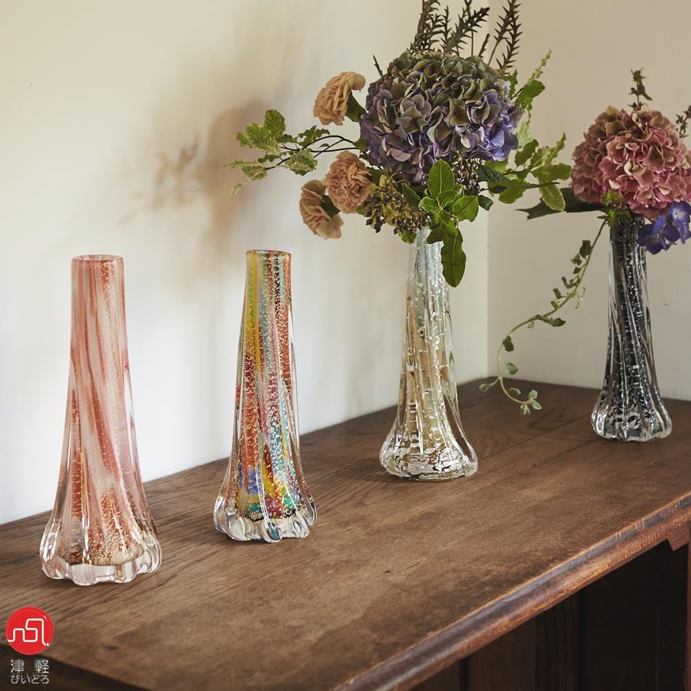 Adelia Tsugaru Vidro Gold Color Single Flower Vase Autumn Kasumi F71944 Brown Approx. 10 x 10 x 25.5cm