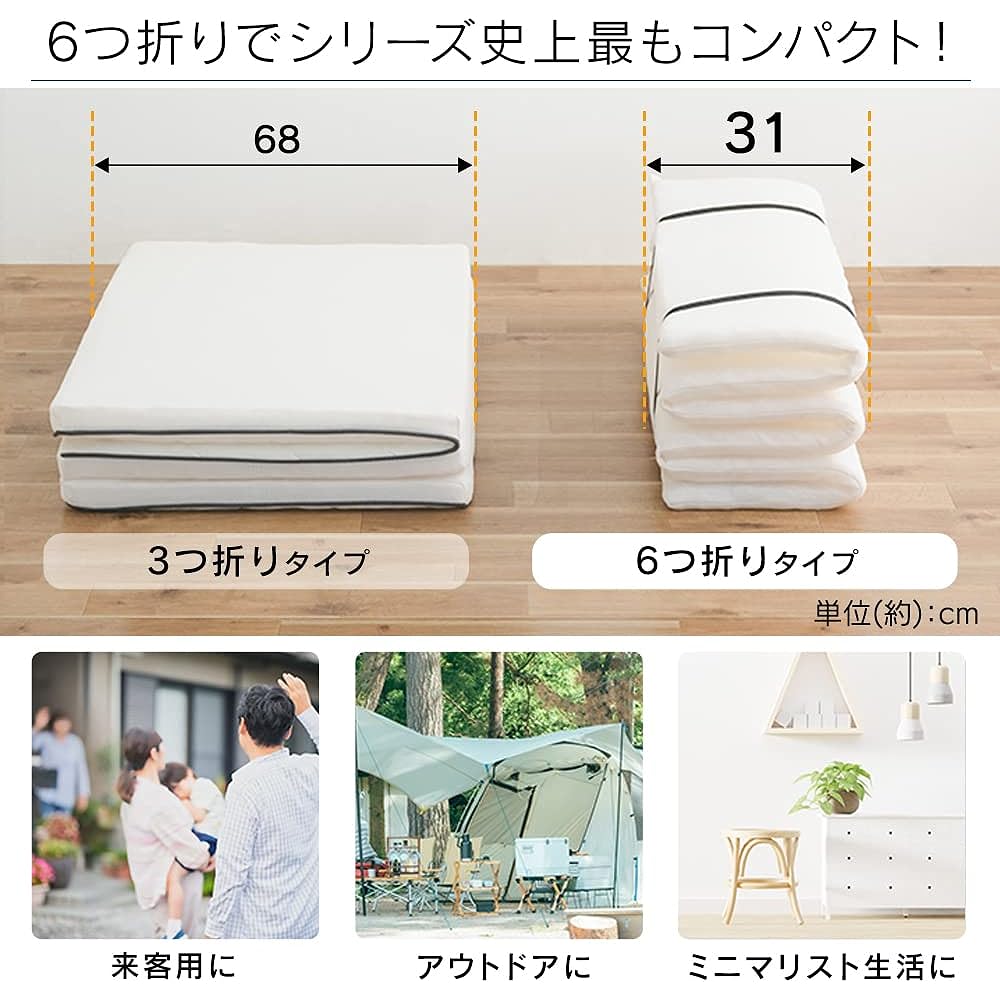 IRIS OHYAMA Airy, completely washable mattress, 6-fold type, 5 cm thick, can be stacked to improve your sleeping comfort, special filling that prevents dust/mites from coming out, storage case included, compact storage, antibacterial and deodorizing, ant