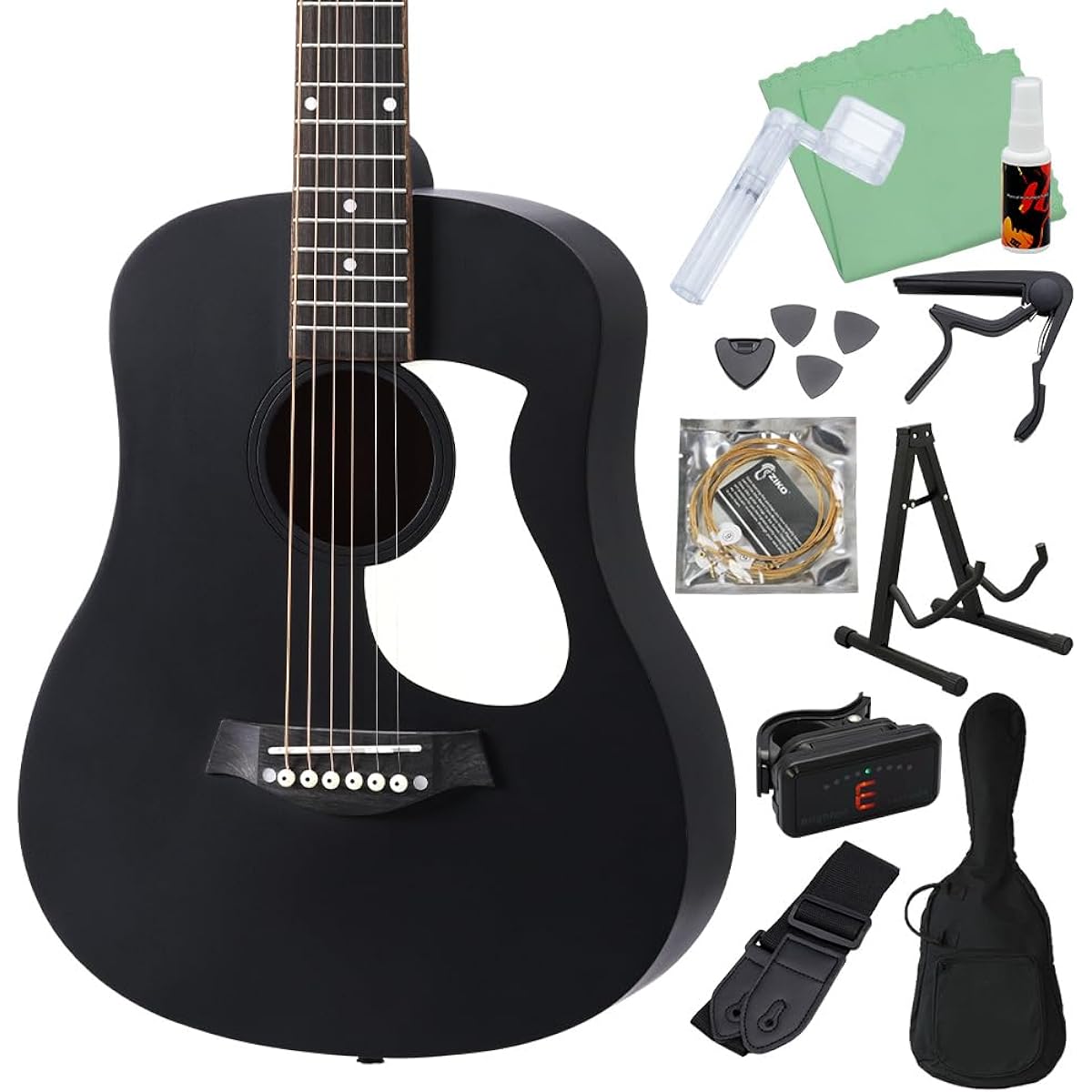 Otooto DT1S MBK (Matte Black) Acoustic Guitar Beginner 12-Piece Set Mini Guitar Matte Black Otooto