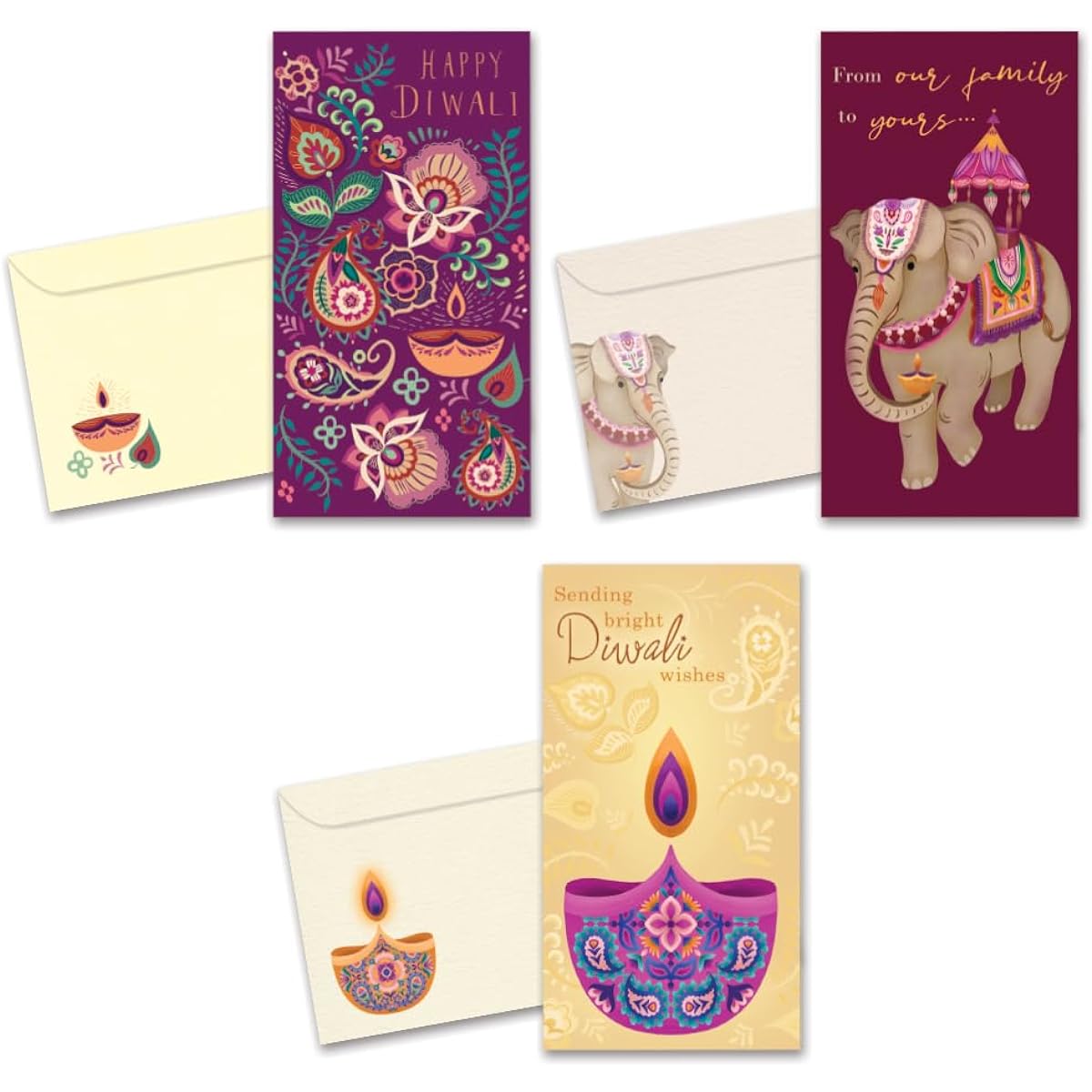 Tree-Free Greetings Diwali Money Holders - Pack of 12 with Matching Art Velvet - Eco-Friendly Made in the USA - 100% Recycled Paper - 3.7 x 7 Inch - Assorted Family Flower Money Cards (ZP70216)