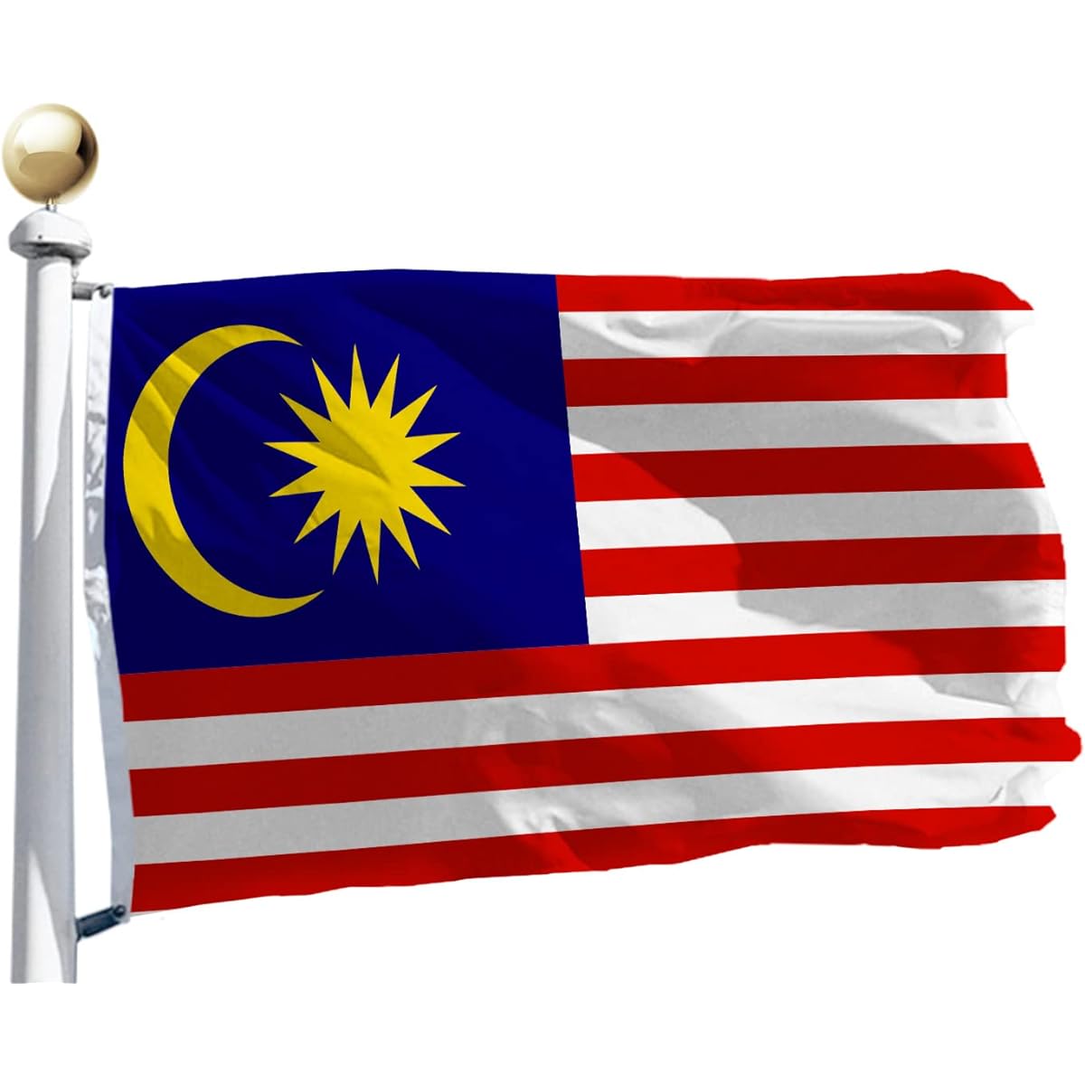Malaysian Flag 3x5ft Large Medium Outdoor 100D Polyester on Both Sides Canvas Header and Double Stitching - Brass Grommets for Easy Display 3ft x 5ft Malaysian Flag